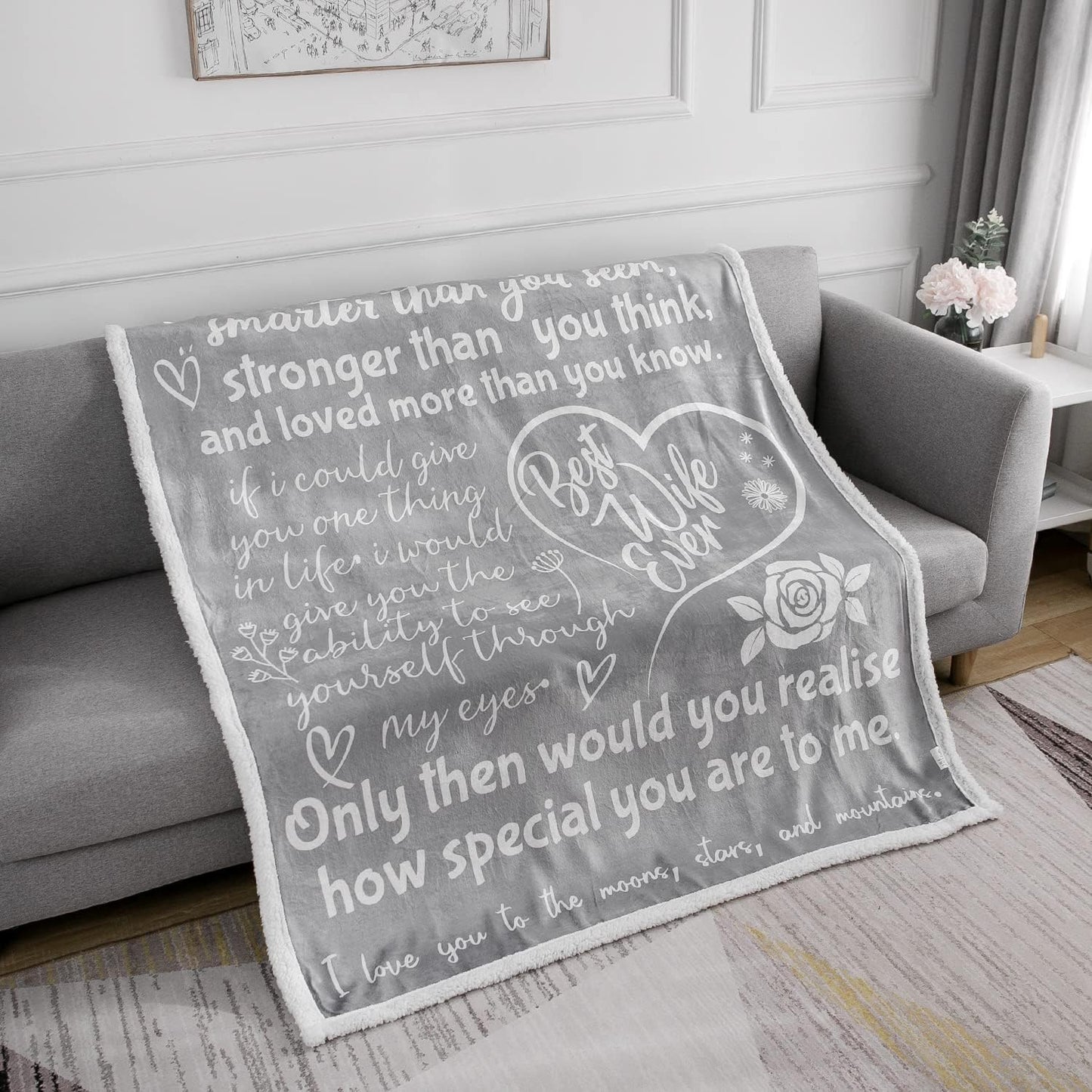 Wife Happy Anniversary Blanket with printed Loving Words
