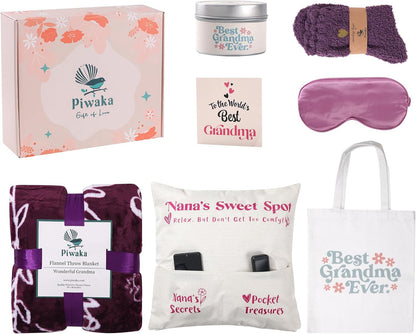 Piwaka Flannel Blanket Gift Box for Grandma - Personalised Gifts for Grandma - Relaxing & Inspirational Treasures Just for Her, Nana Gift Basket, Christmas Gift for Grandma