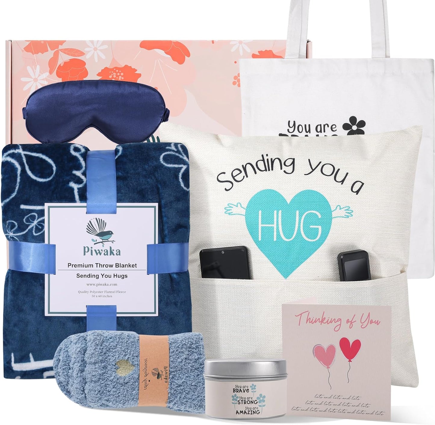 Sending a Hug Gift Box - Relaxing & Inspirational Self Care Basket - Sympathy, Encouragement, and Get Well Soon Gift for Women, Thoughtful Care Package for Her