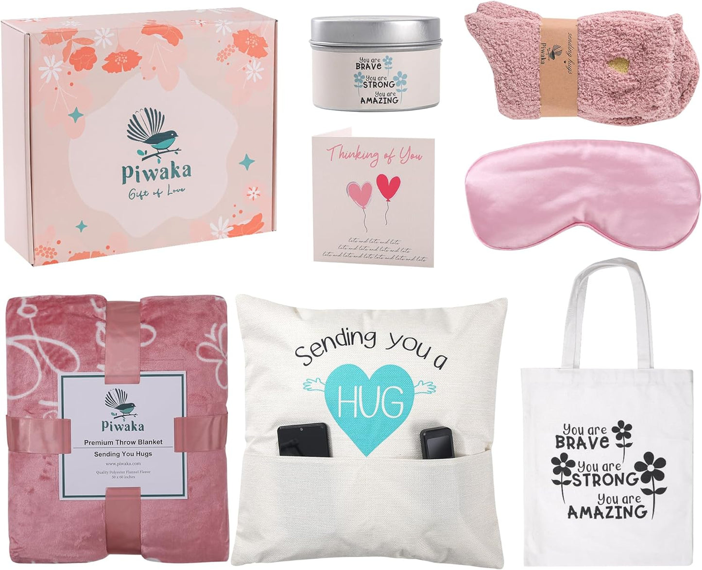 Sending a Hug Gift Box - Relaxing & Inspirational Self Care Basket - Sympathy, Encouragement, and Get Well Soon Gift for Women, Thoughtful Care Package for Her