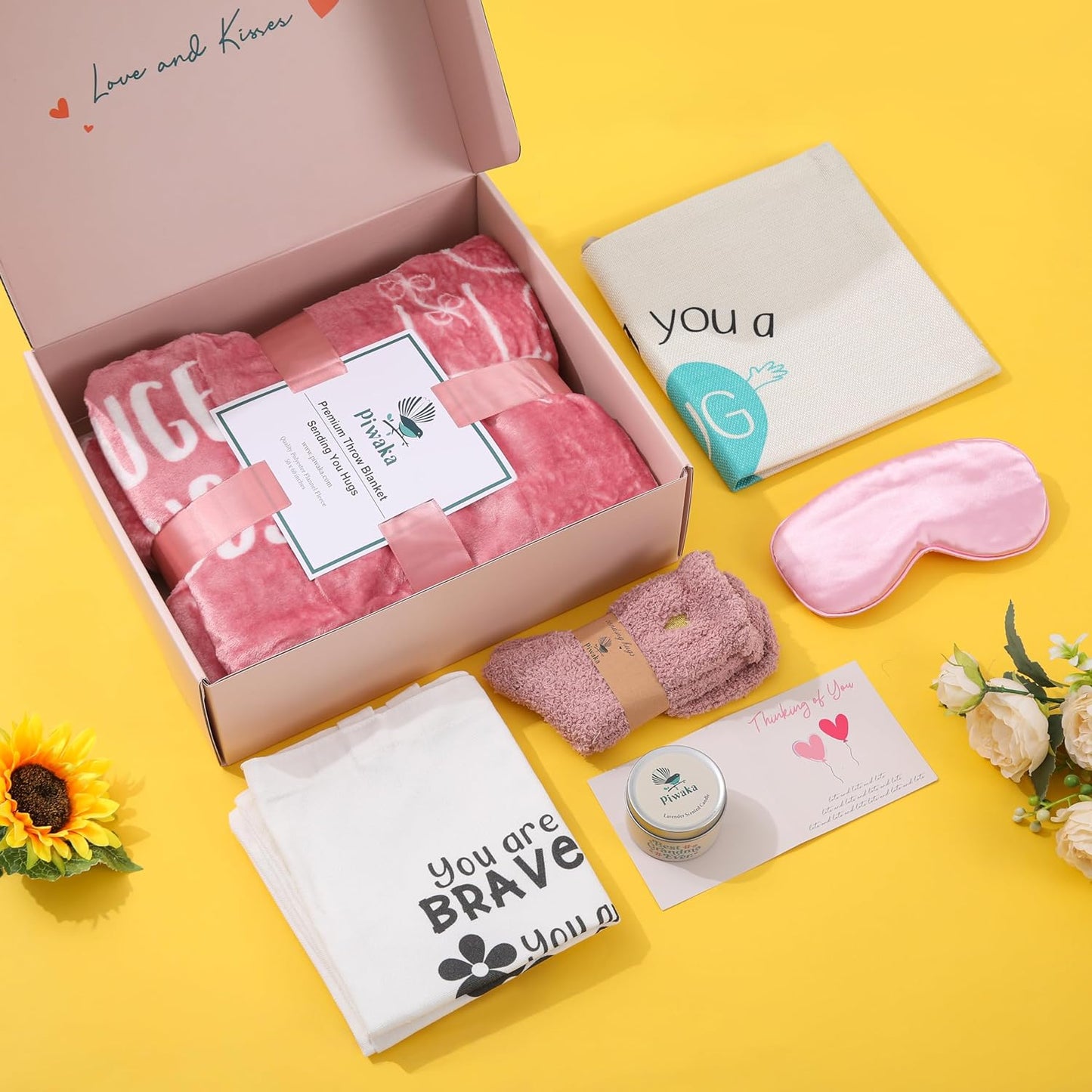 Sending a Hug Gift Box - Relaxing & Inspirational Self Care Basket - Sympathy, Encouragement, and Get Well Soon Gift for Women, Thoughtful Care Package for Her